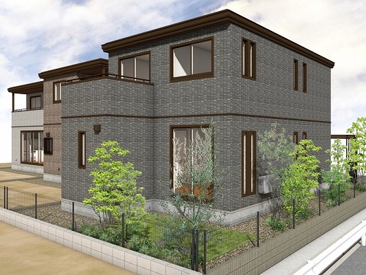 1号地東南から連棟を望んだCGパース。設計図面をもとに制作したイメージです。