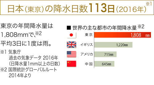 日本（東京）の降水日数113日（2016年）