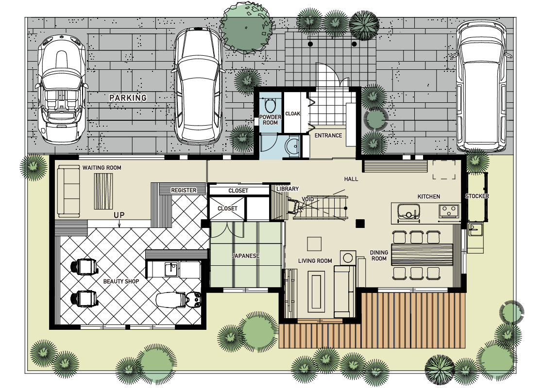 仕事の（美容院）と生活の場を近く離す-１階プラン