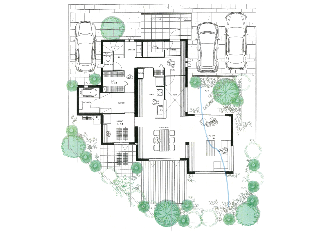 青空と緑、星空と自然と共に暮らす家-１階プラン