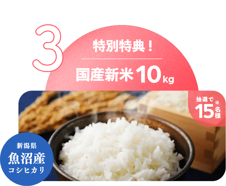 特別特典！国産新米10kg 抽選で15名様 新潟県魚沼産コシヒカリ